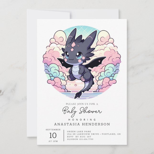 Adsible Dragon Baby Shower Inbjudningar (Framsida)