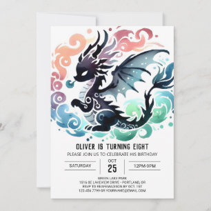 Adsible Dragon Birthday Digital Inbjudningar