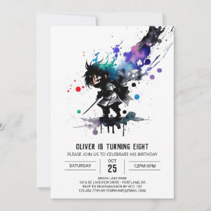 Adsible Editable Ninja Boy Digital Birthday Inbjudningar