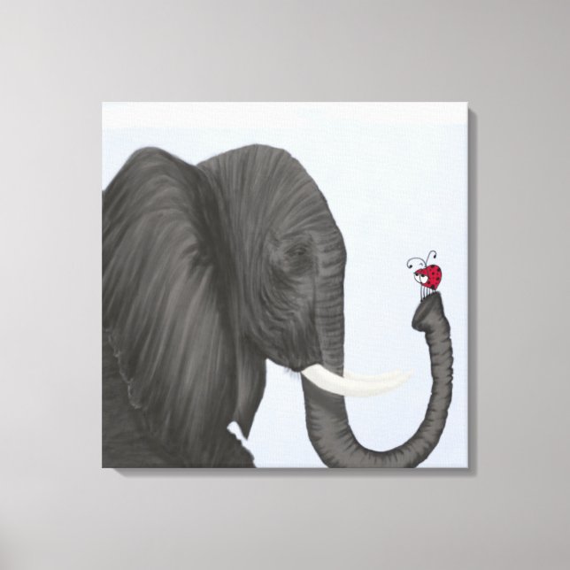 Adsible Elephant and Cute Ladybug Canvastryck (Framsida)