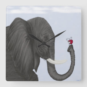 Adsible Elephant and Cute Ladybug Fyrkantig Klocka