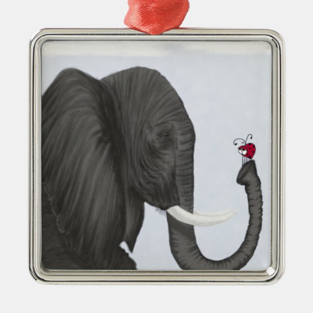 Adsible Elephant and Cute Ladybug Julgransprydnad Metall (Framsidan)
