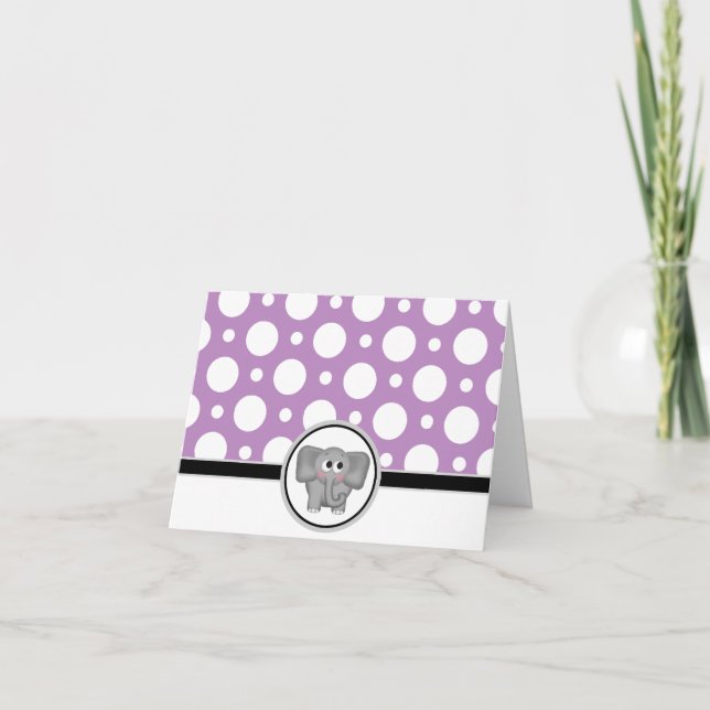 Adsible Elephant anpassningsbar Lila Polka Dot Car Tack Kort (Framsida)