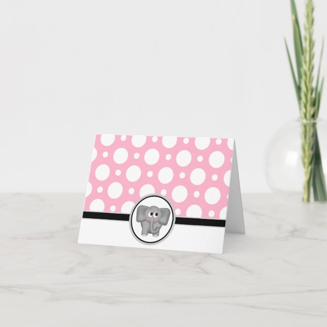Adsible Elephant anpassningsbar Rosa Polka Dot Car Tack Kort (Framsida)