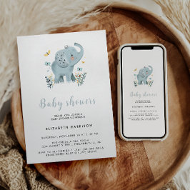 Adsible Elephant Blue Pojke Shower Inbjudningar
