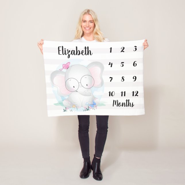 Adsible Elephant Butterflies Baby Milestone Fleecefilt (På plats)