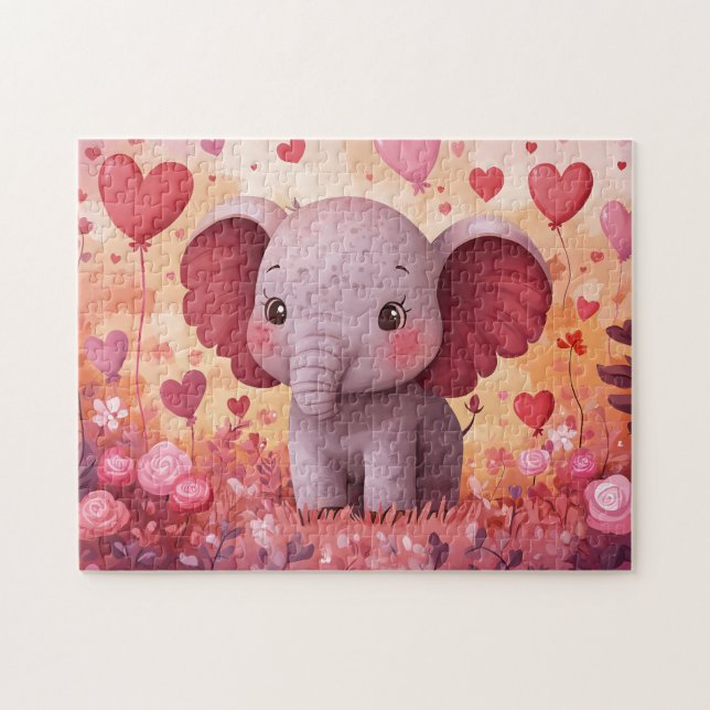 Adsible Elephant Calf Hearts & Flowers Pussel (Horisontell)