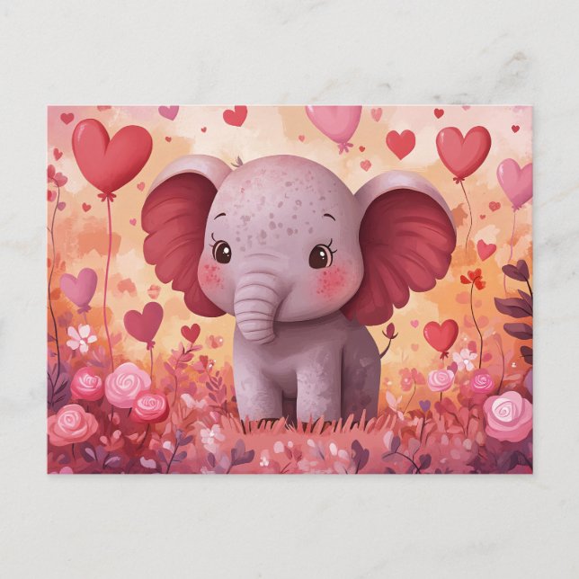 Adsible Elephant Calf Hearts & Flowers Vykort (Framsida)
