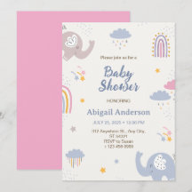 Adsible Elephant Rainbow Baby Shower-inbjudan