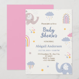 Adsible Elephant Rainbow Baby Shower-inbjudan Inbjudningar