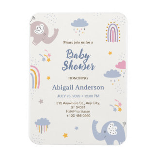 Adsible Elephant Rainbow Baby Shower-inbjudan Magnet
