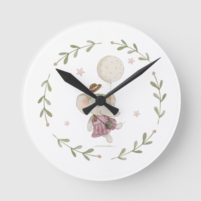 Adsible Elephant Rustic Sweet Boho Baby Shower Rund Klocka (Framsida)