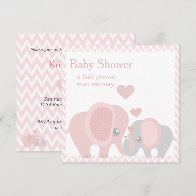 Adsible Elephants, Flicka Shower-inbjudan Inbjudningar (Fram/baksida)