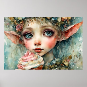 Adsible Elf with a cupcoa Poster