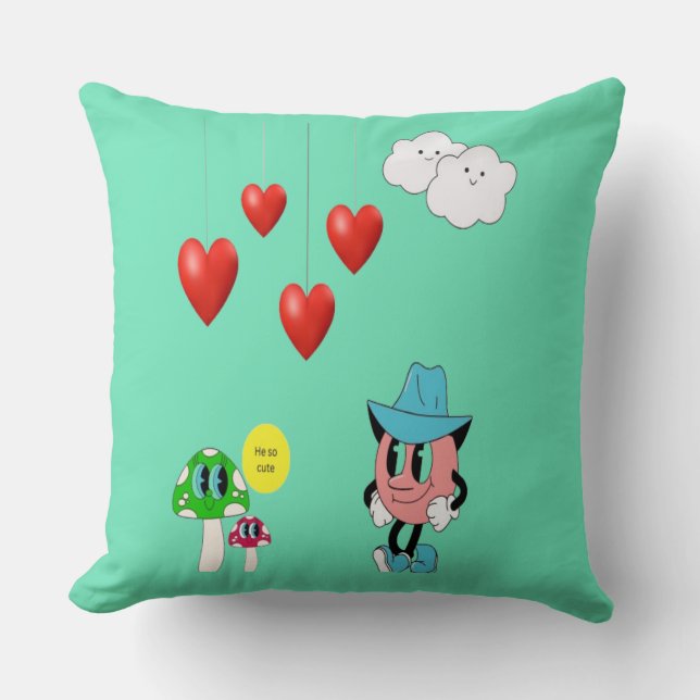 "Adsible Emoji & Mushroom Tecknad Pillow" Kudde (Framsida)