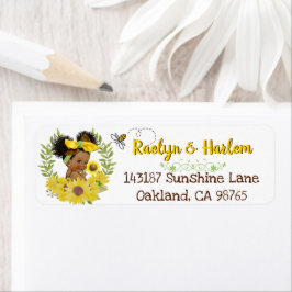Adsible Ethnic Flicka|Gult Solros Mailing Returadress Etikett
