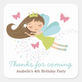 Adsible Fairy Princess Girls Birthday Fyrkantigt Klistermärke