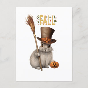 Adsible Fall Bunny med Broom Cute Autumn Rabbit Helg Vykort