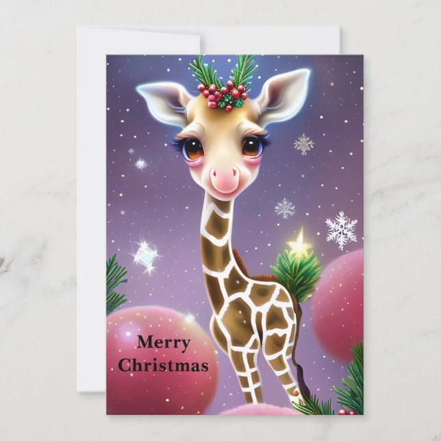 Adsible Fantasy Baby Giraffe with Holly Julkort (Framsida)