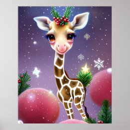 Adsible Fantasy Baby Giraffe with Holly Poster