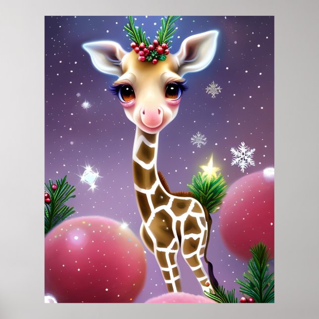 Adsible Fantasy Baby Giraffe with Holly Poster (Framsidan)