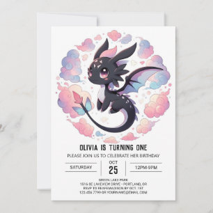 Adsible Fantasy Dragon 1:a födelsedagen Inbjudningar