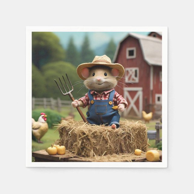 Adsible Farmer Mouse on Hay Napkin Pappersservett (Framsidan)