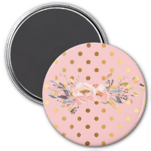Adsible Faux Guld Polka dots Flowers Magnet