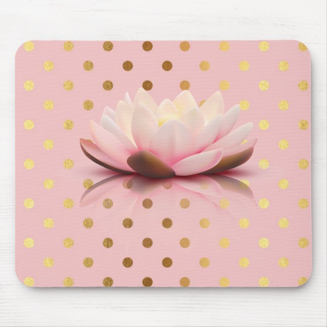 Adsible Faux Guld Polka dots Lotus Flower Musmatta (Framsidan)