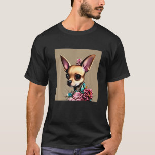 Adsible Fawn Chihuahua with Flowers T Shirt
