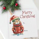 Adsible Festive Hamster in Santa Hat-julen Gåvor Etiketter<br><div class="desc">Lägg till en viskfull beröring till dina helgdag med det här vackra anpassadet Julfavärde! Med en söt hamster i festlig attityd är det säkert att ta med sig leenden. Hamstern bär en röd och grönt hatt med en fluffy pom-pom och en mysigt röd jacka med snöflingan mönster. "God jul" är...</div>