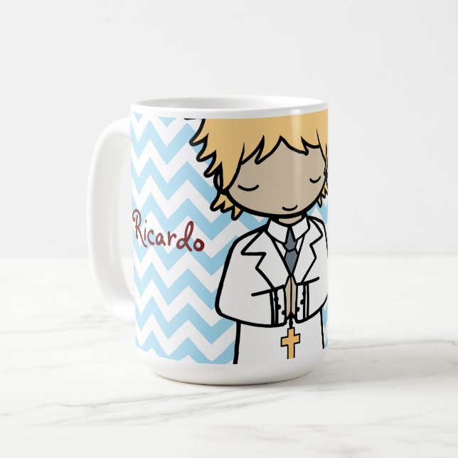 Adsible First Heliga Communion blonde boy Kaffemugg (Framsida vänster)