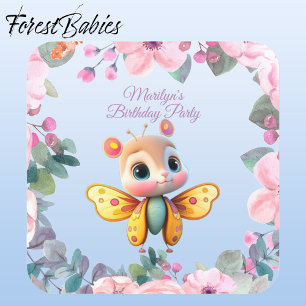 Adsible Flicka Butterfly Kid Födelsedagsfest Underlägg Papper Kvadrat