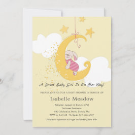 Adsible Flicka Rabbit Stars Måne Baby Shower Inbjudningar