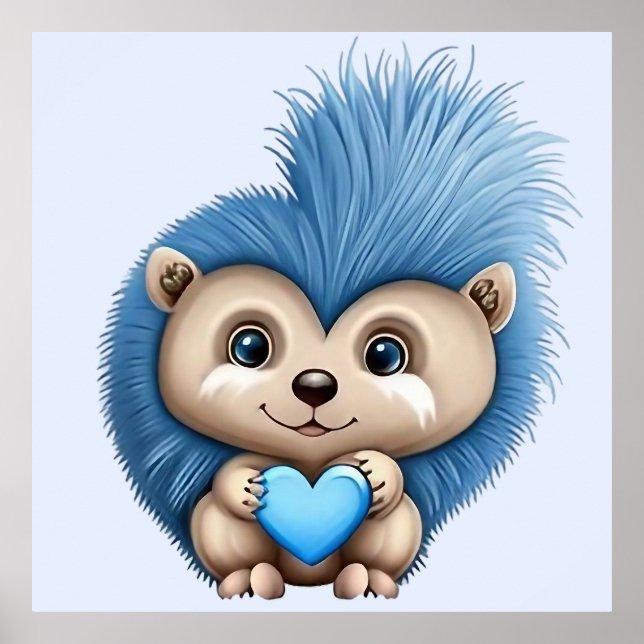 Adsible Fluffy Blue Animal Poster (Framsidan)
