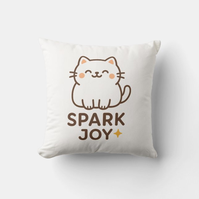 "Adsible Fluffy Cat Decorative Pillow - Spark Joy Kudde (Framsida)