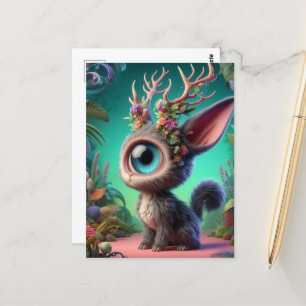 Adsible Fluffy Jackalope Bunny med en Öga Vykort