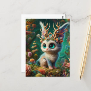 Adsible Fluffy Jackalope Kitten Critter Vykort