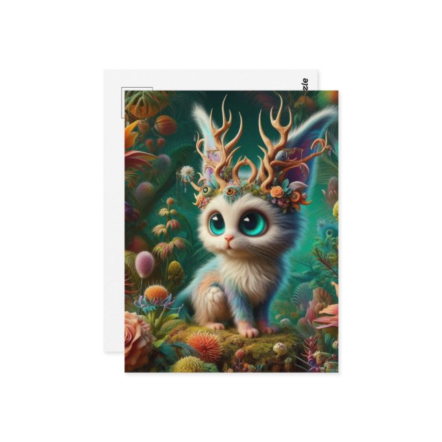 Adsible Fluffy Jackalope Kitten Critter Vykort (Fram/Back In Situ)