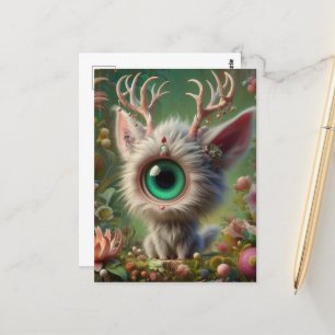 Adsible Fluffy Jackalope Kitten med en Öga Vykort