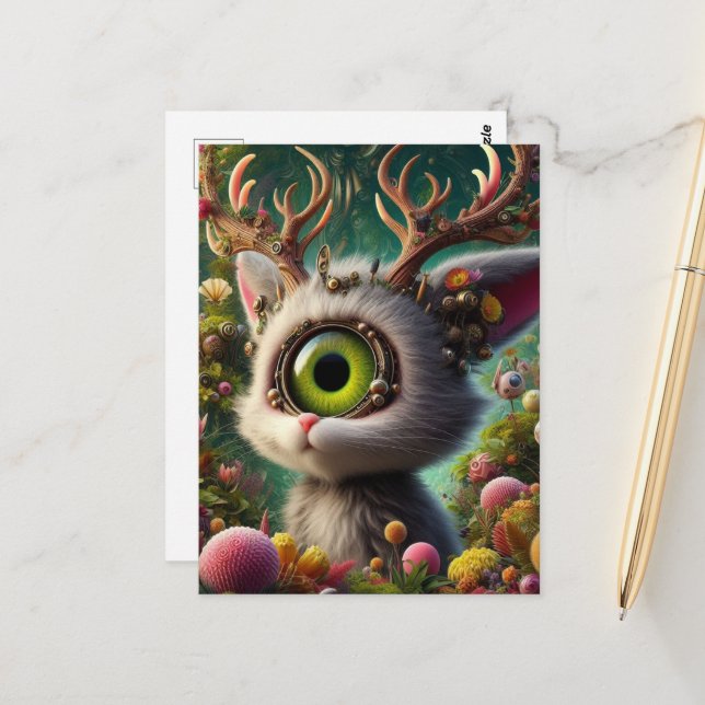 Adsible Fluffy Jackalope Vykort (Fram/Back In Situ)