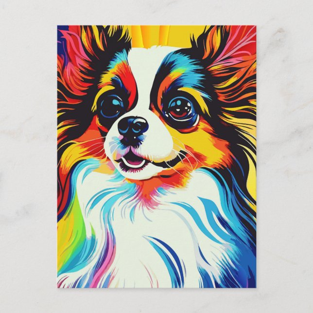 Adsible Fluffy Leksak Papillon Hund Porträtt Vykort (Framsida)