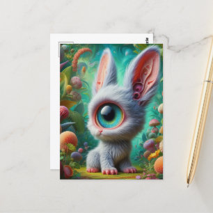 Adsible Fluffy One Eyed Bunny Vykort