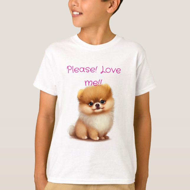 Adsible Fluffy Pomeranian Puppy T Shirt (Framsida)