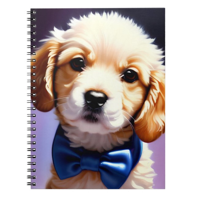 Adsible Fluffy Puppy w Cute Blue Bow Tie Anteckningsbok (Framsidan)