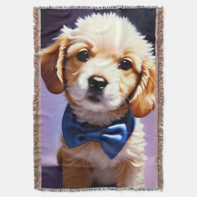 Adsible Fluffy Puppy w Cute Blue Bow Tie Filt (Framsidan Vertikal)