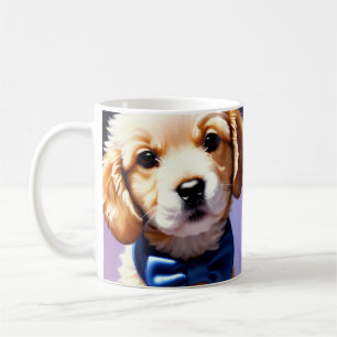 Adsible Fluffy Puppy w Cute Blue Bow Tie Kaffemugg