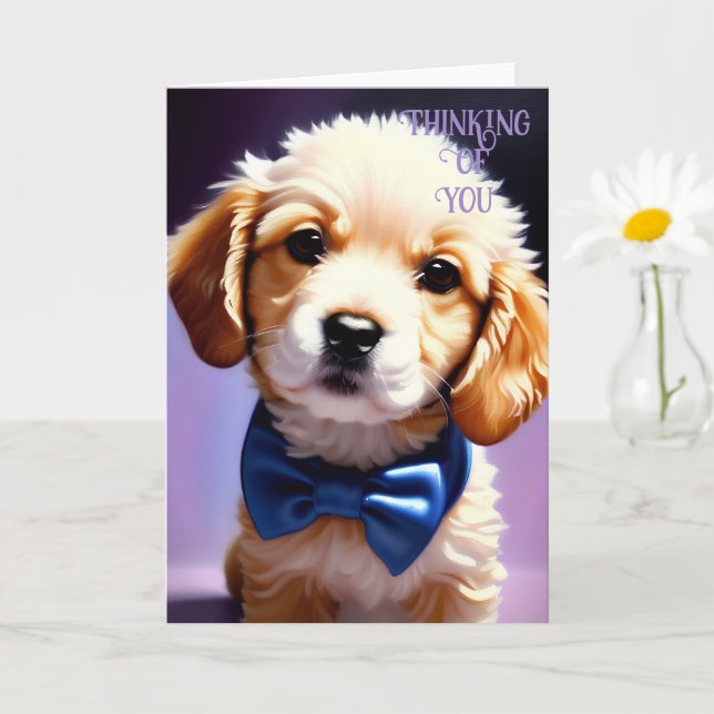 Adsible Fluffy Puppy w Cute Blue Bow Tie Kort (Liten växt)