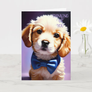 Adsible Fluffy Puppy w Cute Blue Bow Tie Kort