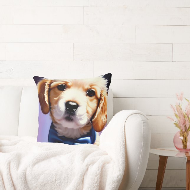 Adsible Fluffy Puppy w Cute Blue Bow Tie Kudde (Soffa)